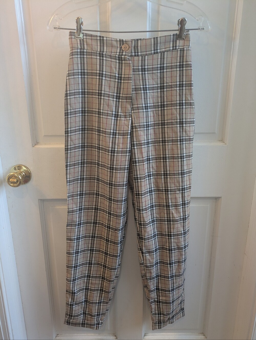 Nasty Gal Beige Plaid Womens's Pants